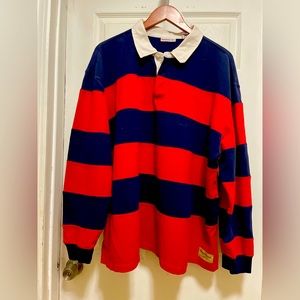 Men’s Reebok vintage rugby blue and red striped polo shirt for big and tall man